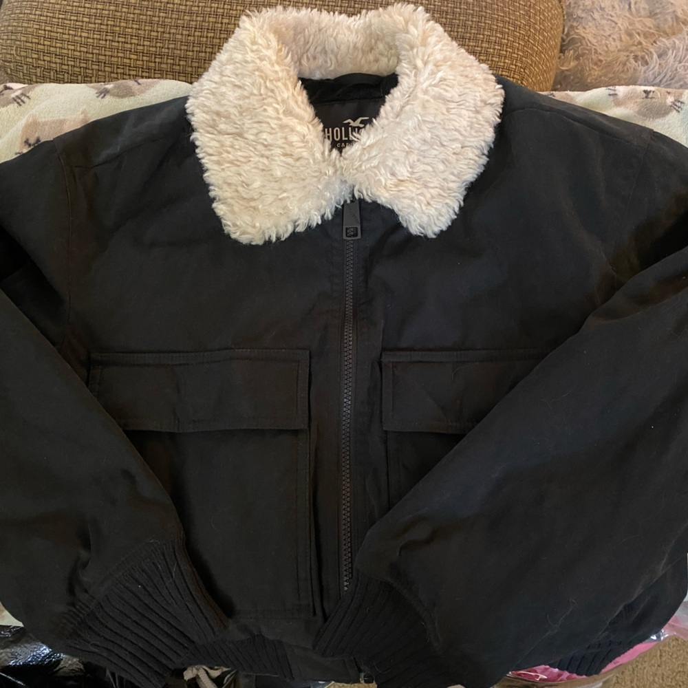 Hollister black bomber jacket
